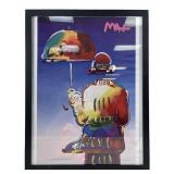 Peter Max "Umbrella Man" Framed Print On Canvas