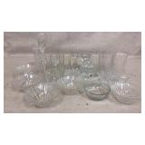 Glassware, cups and bowls, candle holder 9" tall