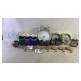 Candle Holders, Towel Rack, Biscuit Jar, Clocks