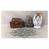 Chinese Decaner Bottles, Buddha, Stage Coach