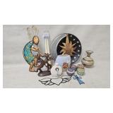 Candles, Kokopelli metal sculptures, vases,