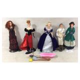 Five Fashion Barbies With Clothing And Accessories