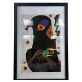 John Miro "Big Black Bird" Framed Print On Canvas