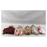 5 Vintage Miniature Dolls with Cloth Dresses