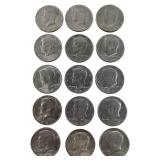 (15) Mixed Year Kennedy Half Dollar Coins