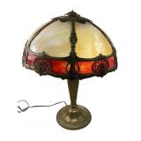 Antique Art Nouveau Slag Glass Table Lamp