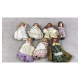 7 Small Handmade Dolls in Various Outfits