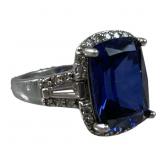 Ladies 925 silver Blue Cushion Cut Gemstone Ring