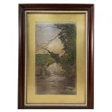 Vintage Framed Landscape Print Of A River