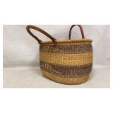 Woven Basket With Leather Handles