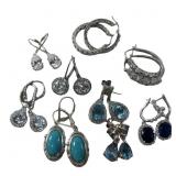 (9) Pairs Of Ladies 925 Silver Gemstone Earrings