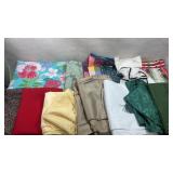 Lidded tote with sheer curtains table cloth,