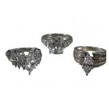(3) Ladies 925 Silver CZ Rings