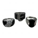 (3) 925 Silver Ladies Gemstone Rings