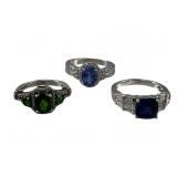 (3) Ladies 925 Silver Gemstone Rings