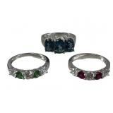 (3) Ladies 925 Silver Gemstone Rings