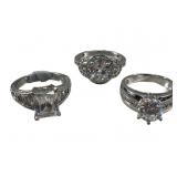 (3) ladies 925 Silver CZ Rings