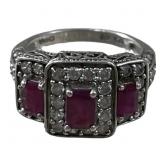 925 Silver CZ & RUBY Ladies Ring