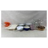 Kitchen Lot with Glass, Ceramic, and Plastic Items