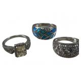(3) Ladies 925 Silver Gemstone Rings