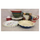 Vintage Cottage-Style Ceramic Bakeware and Mugs