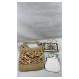 Vtg Cappelli Straworld beige beaded tote w/