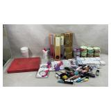 collection of craft supplies, primarily focused