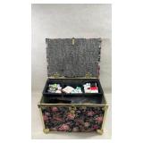 vintage floral fabric sewing basket with a