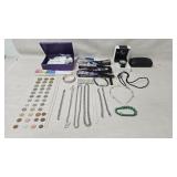 Costume Jewelry, Bracelets,Foreign Coins Tokens