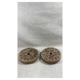 pair of vintage Chinese carved wooden discs,