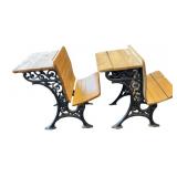 2 Antique Childs School Desk Wrought Iron and