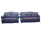 2 Pc Set Burgundy Nailhead Trim Sofa And Love Seat