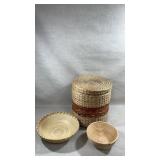 natural woven rattan baskets including a lidded