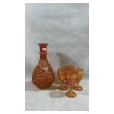 IMPERIAL Marigold Carnival Glass Grapes Wine Set