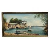 G. MUNAR "COASTAL BUILDINGS" OIL ON CANVAS