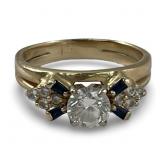 14K YELLOW GOLD DIAMOND & SAPPHIRE ENGAGEMENT RING
