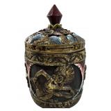 Antique Polychrome Balinese Carved Wood Container