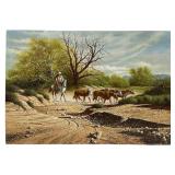 ROY SANDORD "HERDING CATTLE" OIL ON CANVAS