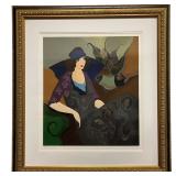 Itzchak Tarkay "Memory" Woman in Blue Hat