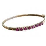 14K YG DIAMOND & RUBY HINGED BANGLE BRACELET