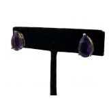 14K YELLOW GOLD PEARL SHAPE AMETHYST EARRINGS