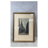 Framed Cathedral Etching by Rod de la Croix
