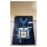Framed Masonic Apron With Gavel and Square Set