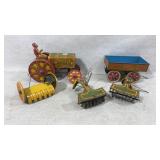 Louis Marx Tin Toy Tractor with Farm Implements