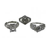 (3) Ladies 925 Silver CZ Rings