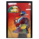 Peter Max "Umbrella Man" Framed Print On Canvas