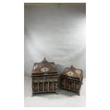 two vintage-style metal trinket boxes