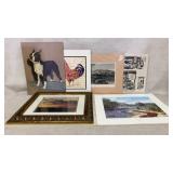 6 Framed Ptints Boston Terrier, Rooster,