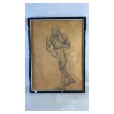 A painting of a boxer on board