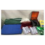 House phones, books, table covers, shoes in box